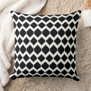 Coussin Chevron blancs sur fond noir avec pois bleus