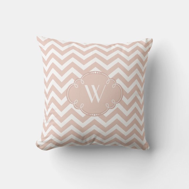 Coussin Chevron bronzage et blanc avec le monogramme (Recto)