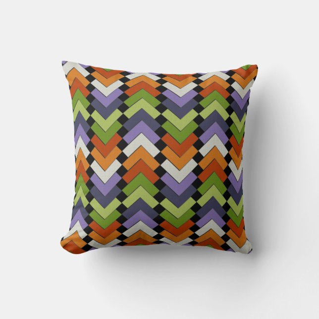Coussin Chevron Carrés dans les couleurs de l'art populair (Recto)