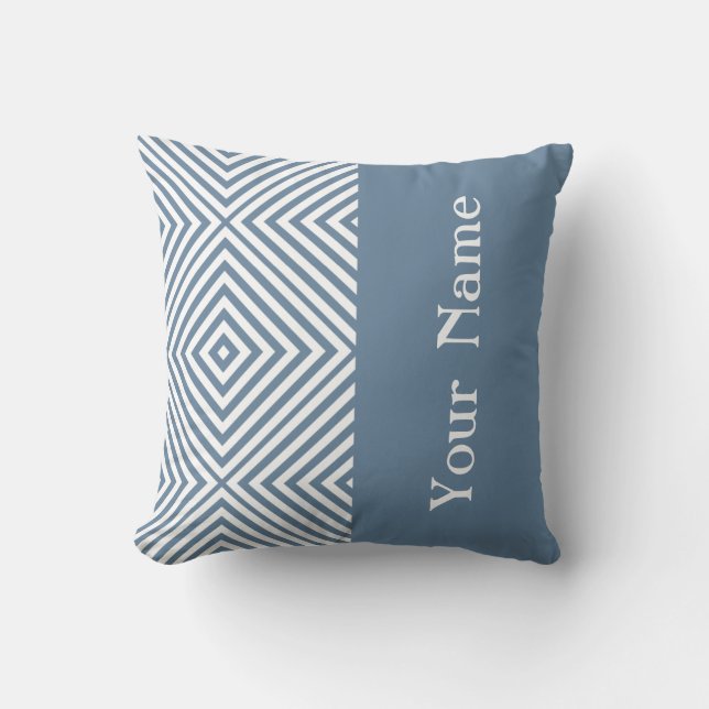 Coussin Chevron de diamant gris avec nom @ Emporiomoffa (Recto)