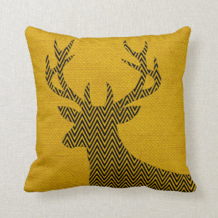Coussin Chevron Deer Silhouette sur Burlap   moutarde