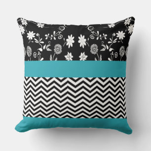 Coussin chevron floral bleu