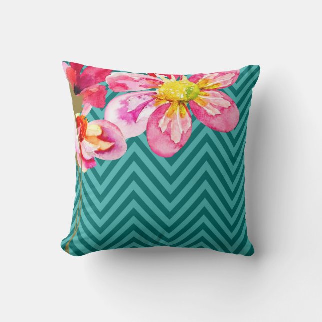 Coussin Chevron Floral | turquoise turquoise (Recto)