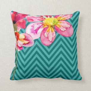 Coussin Chevron Floral   turquoise turquoise