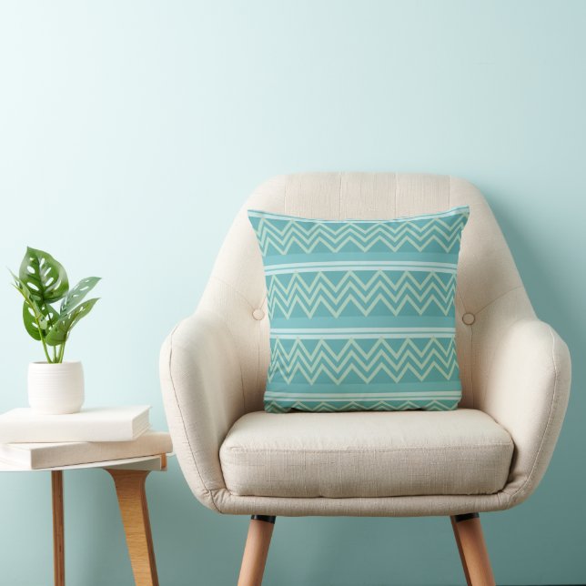 Coussin Chevron géométrique bleu turquoise (Chaise)