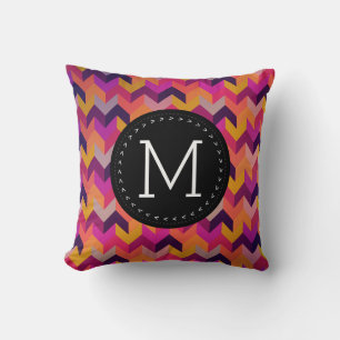 Coussin Chevron Géométrique Coloré Avec Monogramme Personn