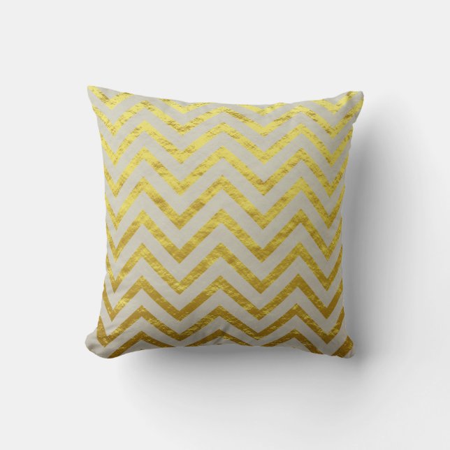 Coussin Chevron Gold Foil Grey Elegant Royal Glittery Chic (Recto)