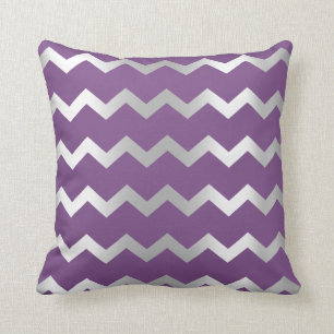 Coussin Chevron Gris Argent Violet Améthyste Rayures métal