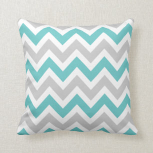 Coussin Chevron gris et turquoise