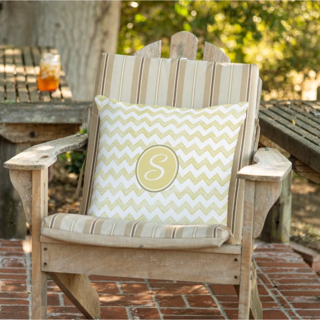 Coussin Chevron Grunge Pailleté Jaune Avec Monogramme (Chaise)