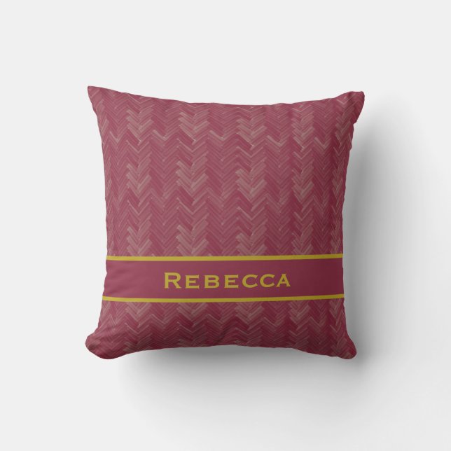 Coussin Chevron Herringbone Motif luxueux Monogramme rouge (Recto)