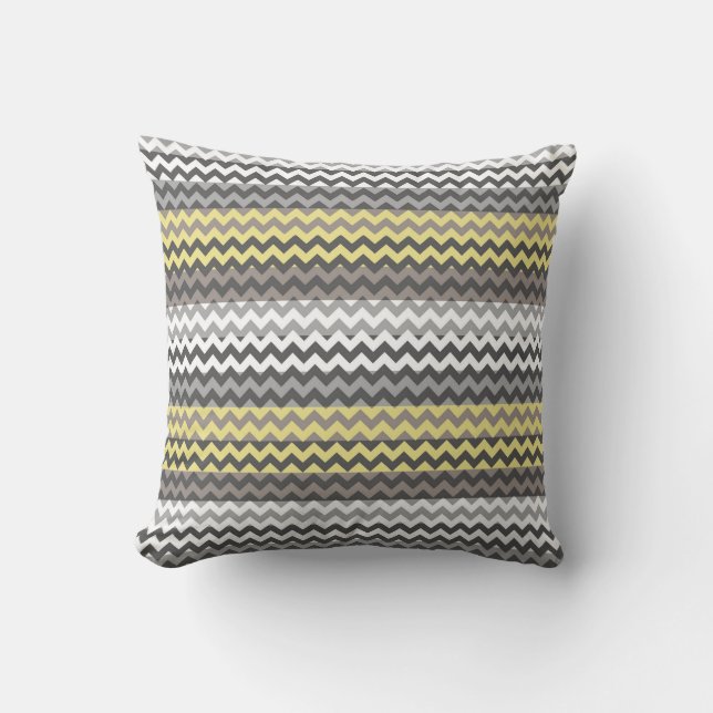Coussin Chevron jaune et gris Zigzag Motif en bande (Recto)