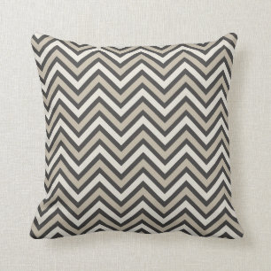 Coussin chevron moderne noir blanc taupe