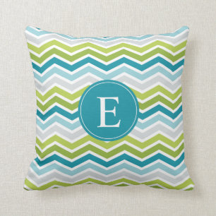 Coussin Chevron Monogramme Vert Bleu