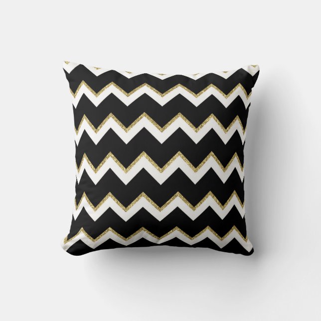 Coussin Chevron noir, blanc et or (Recto)