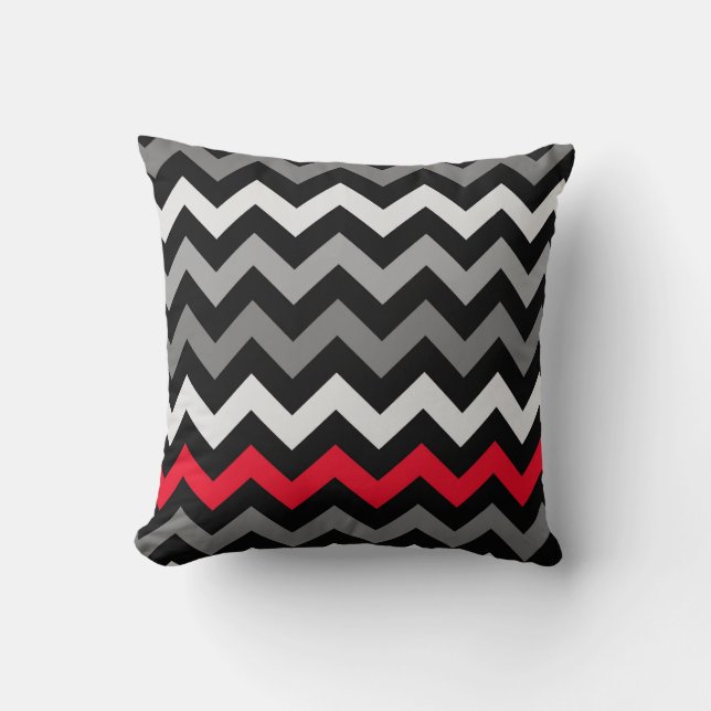 Coussin Chevron noir et blanc avec la bande rouge (Recto)