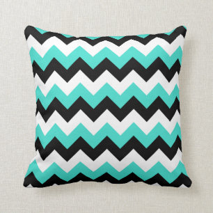 Coussin Chevron noir et blanc turquoise