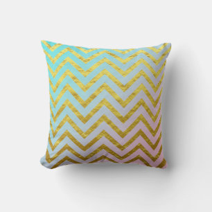 Coussin Chevron Or Papier Aluminium Teal Bleu Rose Dégradé