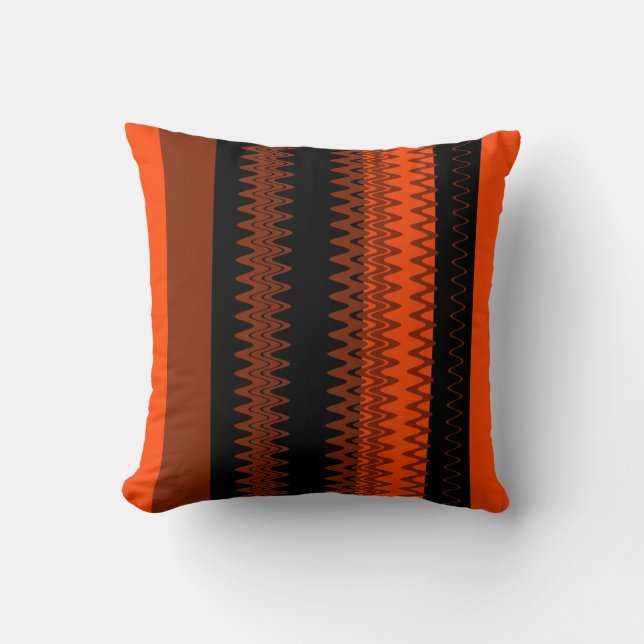 Coussin Chevron Orange, Zigzag Noir Stripes Art Design (Recto)