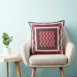Coussin Chevron rayé carré gris blanc rouge contemporain