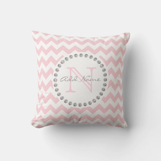 Coussin Chevron rose bébé personnalisé unique - Diamants (Recto)