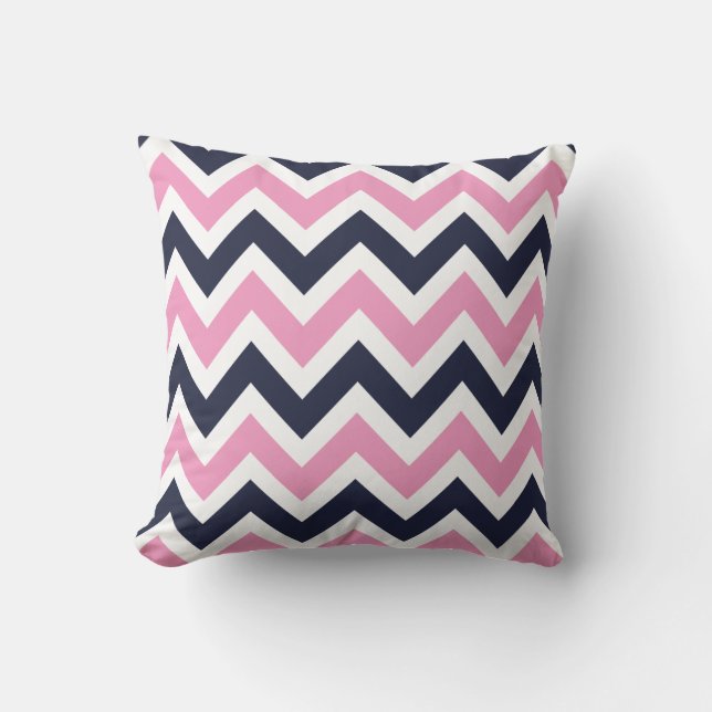 Coussin Chevron rose et marine (Recto)