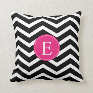 Coussin Chevron rose noir personnalisé