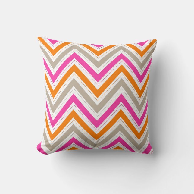 Coussin chevron rose+orange/arrière - plan PixDezines (Recto)