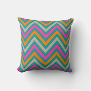 Coussin chevron rose+orange/arrière - plan PixDezines