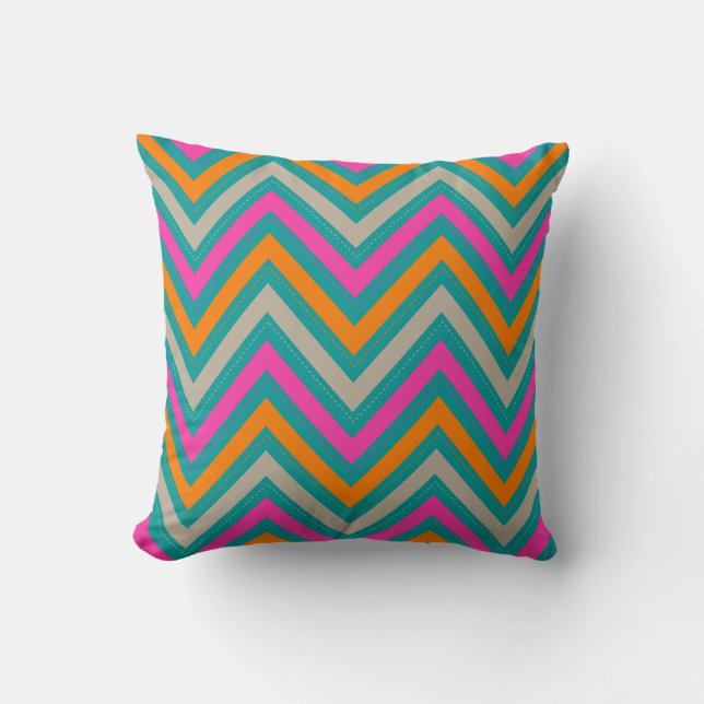 Coussin chevron rose+orange/arrière - plan PixDezines (Recto)
