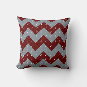 Coussin chevron rouge & gris/notes musicales motif