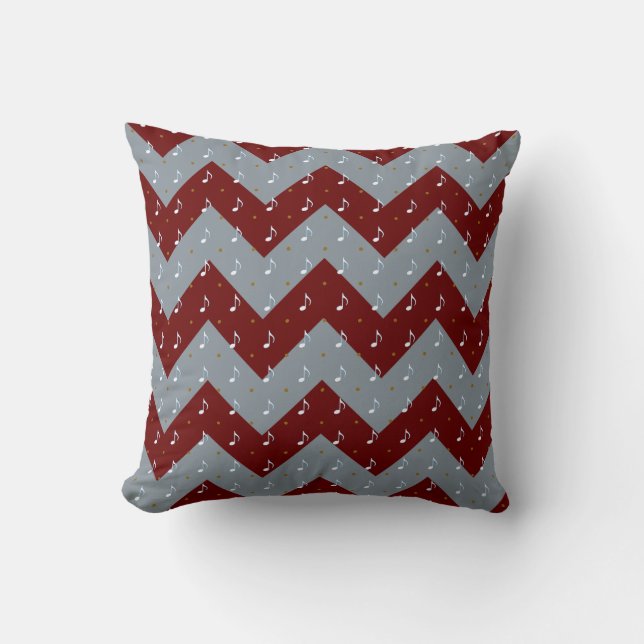 Coussin chevron rouge & gris/notes musicales motif (Recto)