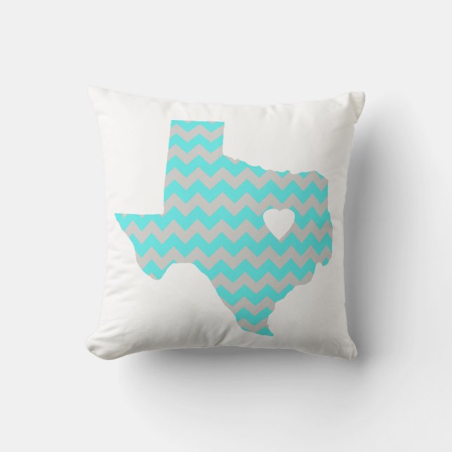 Coussin Chevron Teal et carreau gris du Texas (Recto)