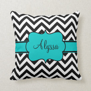 Coussin Chevron turquoise noir personnalisé