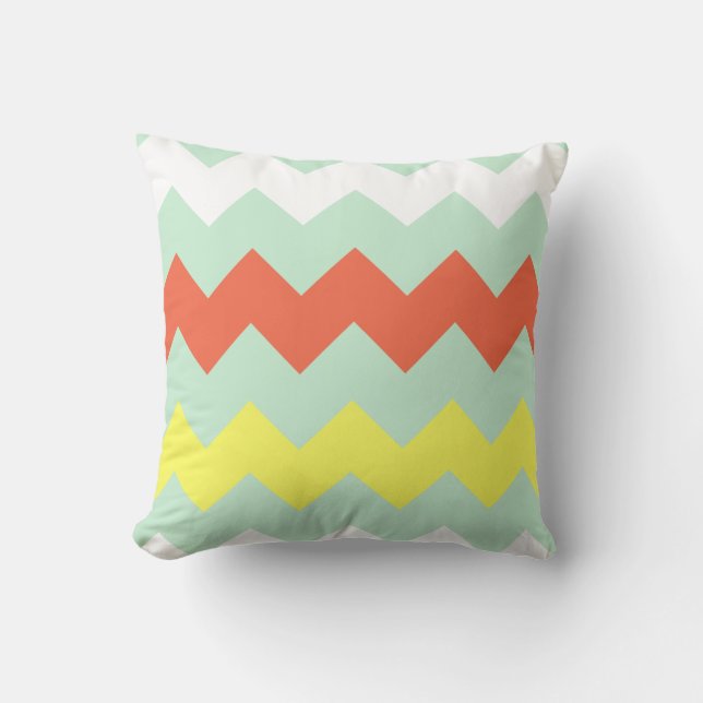 Coussin Chevron volumineux - menthe/corail/soleil (Recto)