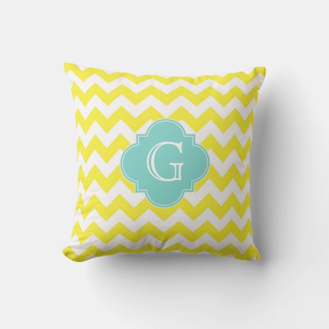 Coussin Chevron Zigzag Jaune Blanc Monogramme Quatrefeuill (Recto)