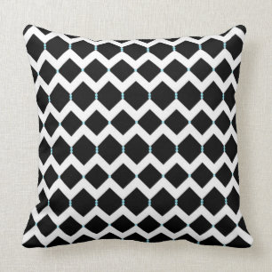 Coussin Chevrons blancs sur le noir avec le pois bleu