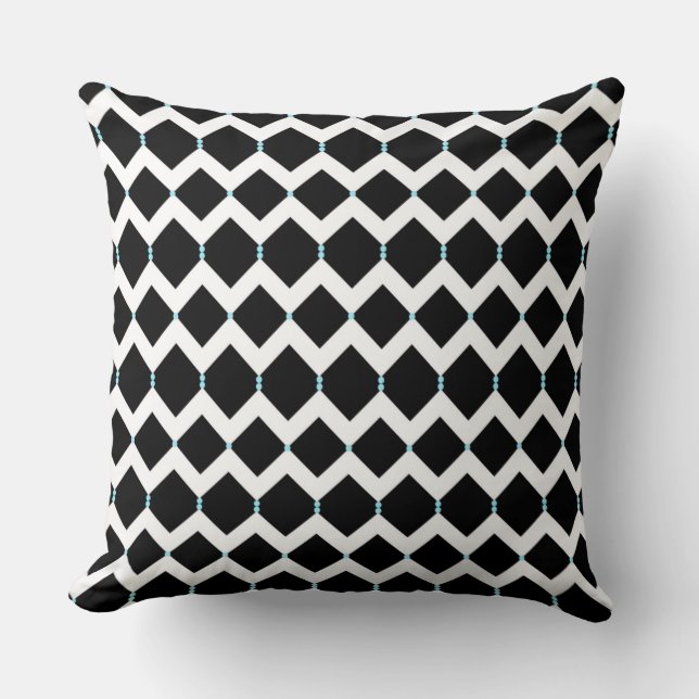 Coussin Chevrons blancs sur le noir avec le pois bleu (Recto)