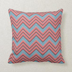 Coussin Chevrons de corail avec Arrière - plan Turquoise/