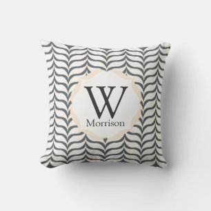 Coussin Chevrons de crème blanche courbée Monogramme Motif
