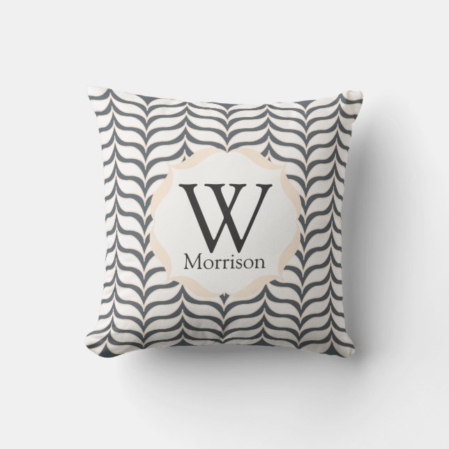 Coussin Chevrons de crème blanche courbée Monogramme Motif (Recto)
