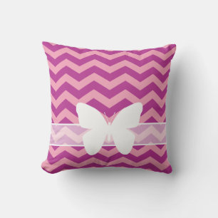 Coussin Chevrons d'orchidée de Magenta congelé avec papill