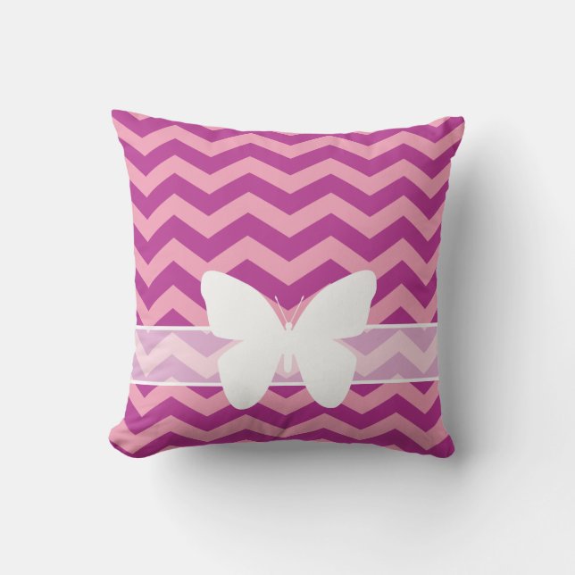 Coussin Chevrons d'orchidée de Magenta congelé avec papill (Recto)