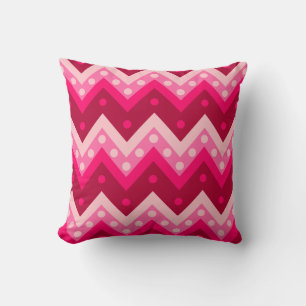 Coussin Chevrons et points - bordeaux et roses