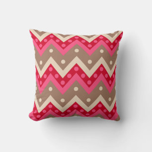 Coussin Chevrons et points - corail rose et taupe