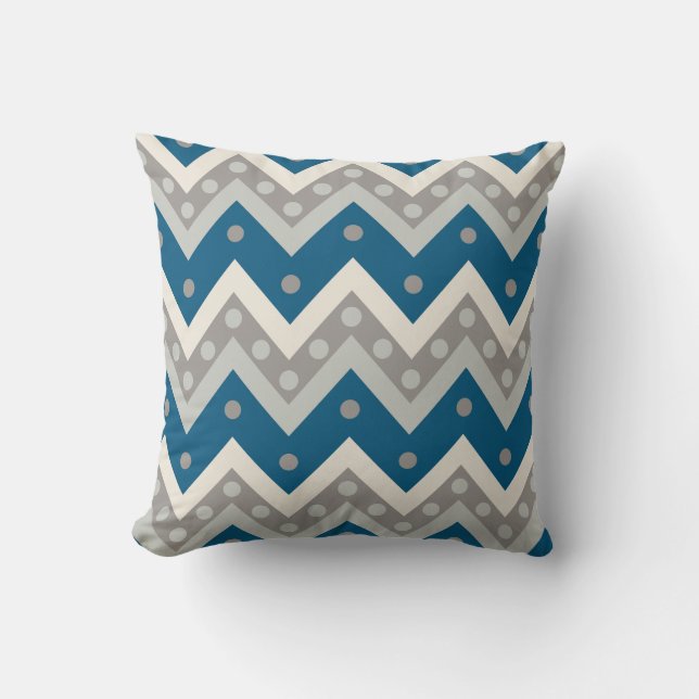 Coussin Chevrons et points - gris et bleu cadet (Recto)