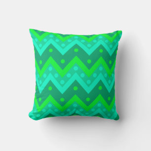 Coussin Chevrons et points - turquoise et vert citron