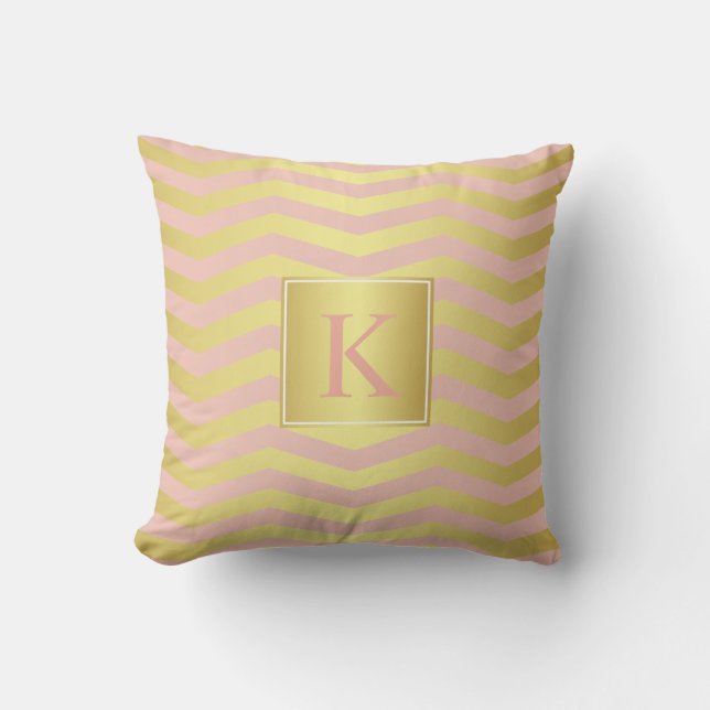 Coussin Chevrons rose et or glamour avec Monogramme (Recto)