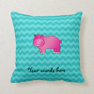 Coussin Chevrons roses mignons de turquoise d'hippopotame
