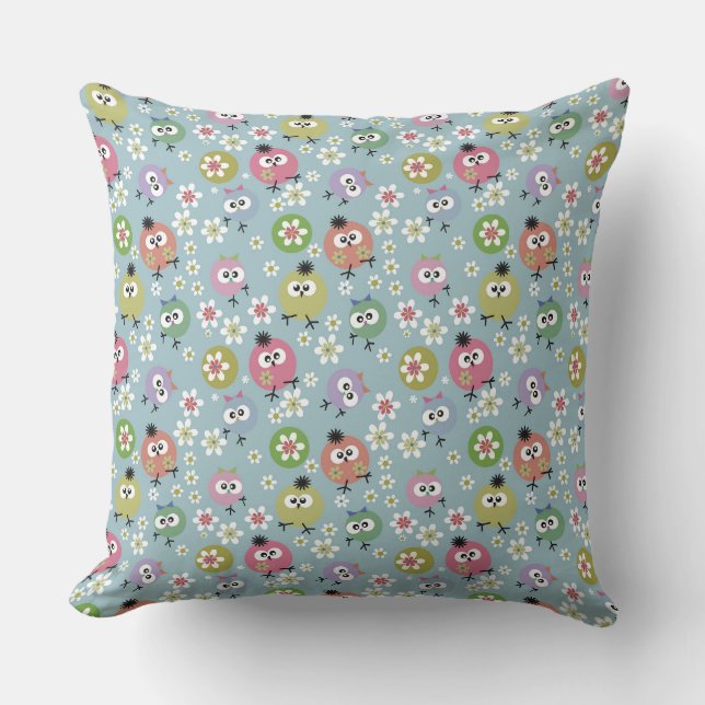 Coussin chevrotines beiges grises oiseaux pucerons brillan (Recto)